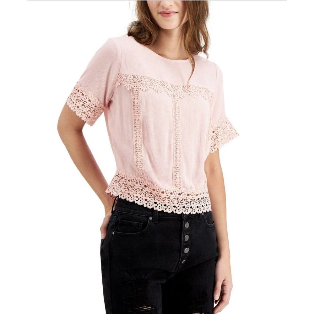 Self Esteem Juniors' Lace-Trim Tie-Back Top Blouse Large